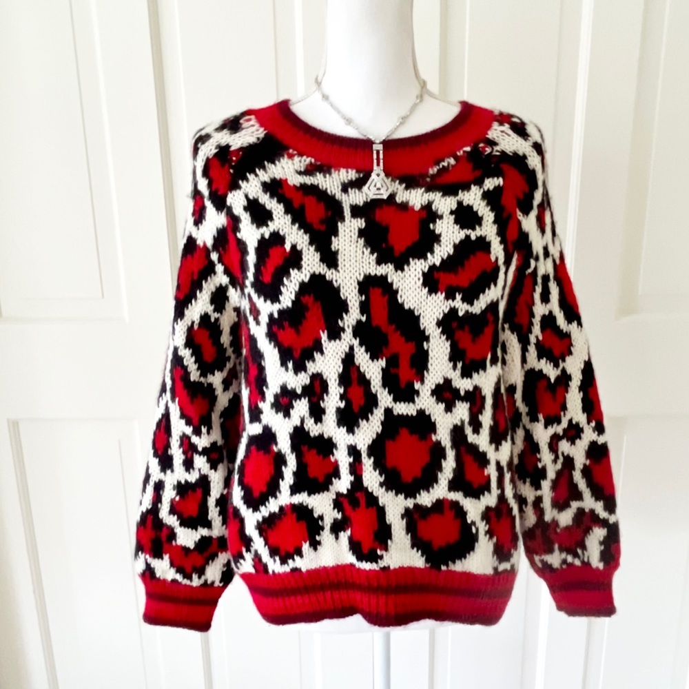 Mother red black white alpaca blend sweater XS